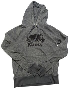 Roots Dark Gray Speckled Hoodie with Beaver Logo - Woman's Small